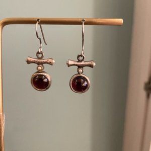 Silver and Garnet colored stone drop earrings